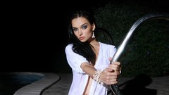 Woman brunettes models ukrainian Katie Fey pool ladder Evgenia 