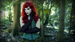 Woman brunettes redheads cosplay Poison Ivy green corset