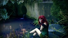 Woman brunettes redheads cosplay Poison Ivy green corset