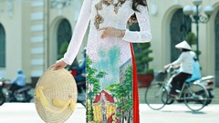 Woman brunettes vietnamese ao dai Kim Va