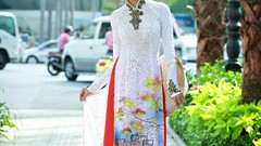 Woman brunettes vietnamese ao dai Kim Va