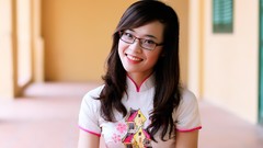 Woman brunettes vietnamese girls with glasses ao dai