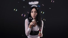 Woman bubbles brunettes blowing bubbles