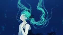 Woman bubbles sleeping dress underwater blue hair long hair 