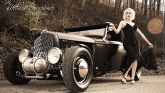 Woman cars dress Ford blondes black dress classic cars high 