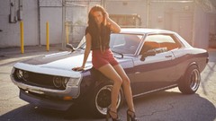 Woman cars legs sunlight brunettes JDM Japanese domestic market 