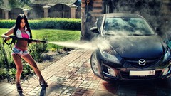 Woman cars Mazda brunettes vehicles girls with cars carwash