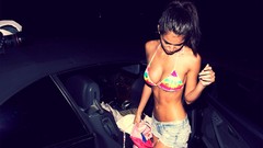 Woman cars Shorts brunettes bikini Ashley Sky