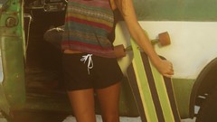 Woman cars Shorts brunettes longboard