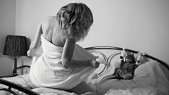 Woman cats monochrome tied