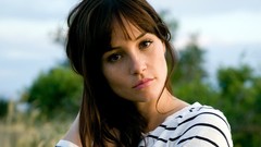 Woman Celebrity Actress brunettes striped clothing Jocelin 