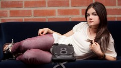 Woman Celebrity Actress lucy hale brunettes lying down