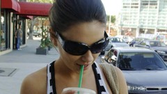 Woman Celebrity Actress sunglasses brunettes drinking mila 