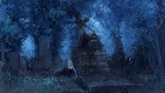 Woman cemetery statues fantasy art ice cave