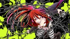 Woman chains smiling anime girls vocaloid redheads striped 