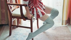 Woman chairs Headless sitting stockings knee socks body parts