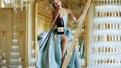 Woman Champagne blondes blue dress