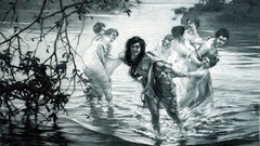 Woman children paintings lakes artwork joyeuse