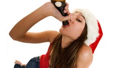 Woman Christmas jeans drinking