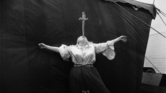 Woman Circus Knives grayscale old photography Diane Arbus