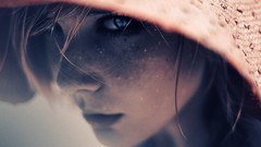 Woman close-up blurred blue eyes freckles Angelika Zbojeńska