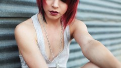 Woman close-up dress faces closed eyes redheads Taylor 