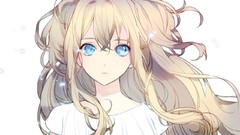 Woman close-up dress white background pale blondes long hair 