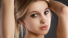 Woman close-up faces blondes long hair brown eyes teen 