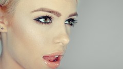 Woman close-up faces blondes models open mouth Chloe Helena 