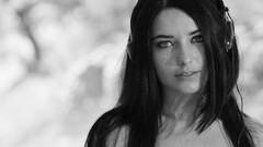 Woman close-up faces brunettes black hair grayscale Olivia F