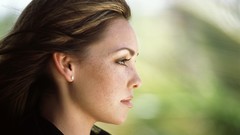 Woman close-up faces brunettes freckles Danielle Gamba