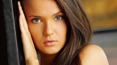 Woman close-up faces long hair blue eyes brunettes models teen 