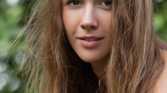 Woman close-up faces outdoors brunettes Met-Art magazine Lina 