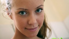 Woman close-up faces smiling long hair blue eyes teen Natasha S 