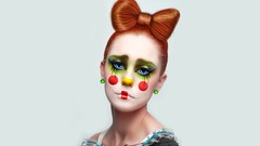 Woman clowns auburn hair