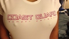 Woman coast guard boobs no bra nipples through clothing