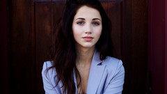 Woman coat blue eyes brunettes emily rudd