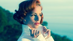 Woman colors models redheads Ariel Piper Fawn white shirts