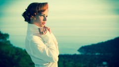 Woman colors models redheads Ariel Piper Fawn white shirts