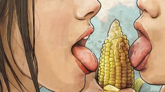 Woman corn tongue drawings licking Keith P. Rein