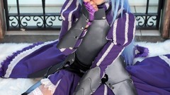 Woman cosplay blue hair