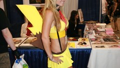 Woman cosplay Pikachu cleavage