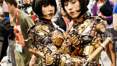 Woman cosplay steampunk twins