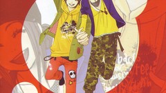 Woman couple hats jackets male long hair brown eyes closed eyes 