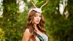 Woman deer horns models no bra sideboobs Cora Deitz