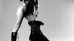 Woman Dogs brunettes grayscale D20 Angelina Valentine