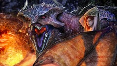 Woman Dragons red eyes redheads artwork fantasy art Nebezial