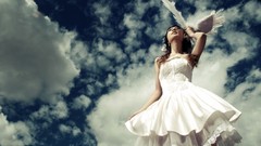 Woman dress doves feathers