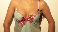 Woman dress jeans blondes models open mouth cleavage Simple 