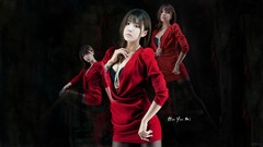 Woman dress red dress asians brunettes pantyhose bangs models 